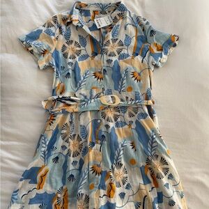 Floral Patterned Dress - Blue and Cream